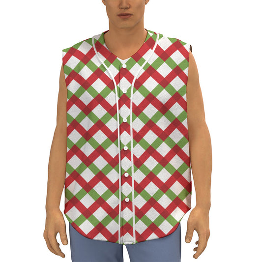 Merry Christmas Checkered Pattern Print Sleeveless Baseball Jersey