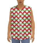 Merry Christmas Checkered Pattern Print Sleeveless Baseball Jersey