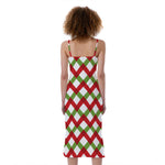 Merry Christmas Checkered Pattern Print Slim Fit Midi Cami Dress