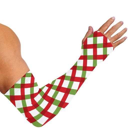 Merry Christmas Checkered Pattern Print Sun Protection Arm Sleeves
