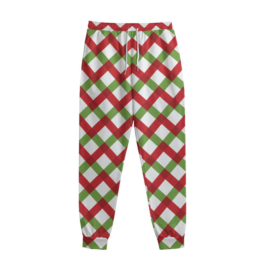 Merry Christmas Checkered Pattern Print Sweatpants