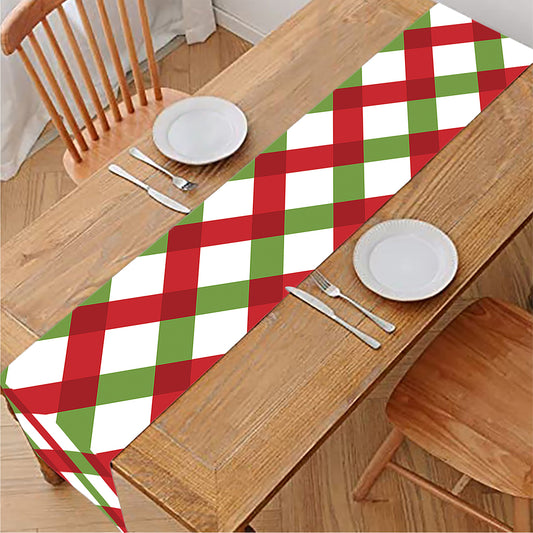 Merry Christmas Checkered Pattern Print Table Runner