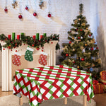 Merry Christmas Checkered Pattern Print Tablecloth