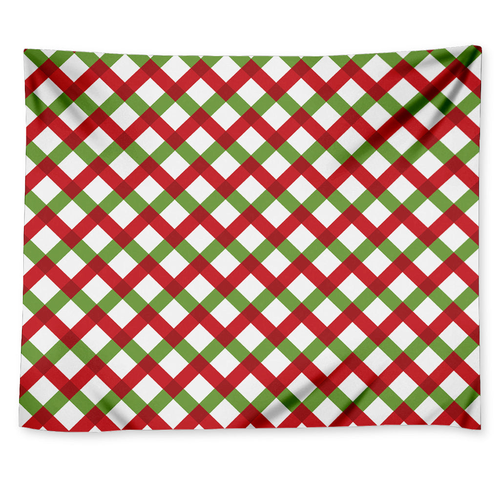 Merry Christmas Checkered Pattern Print Tapestry