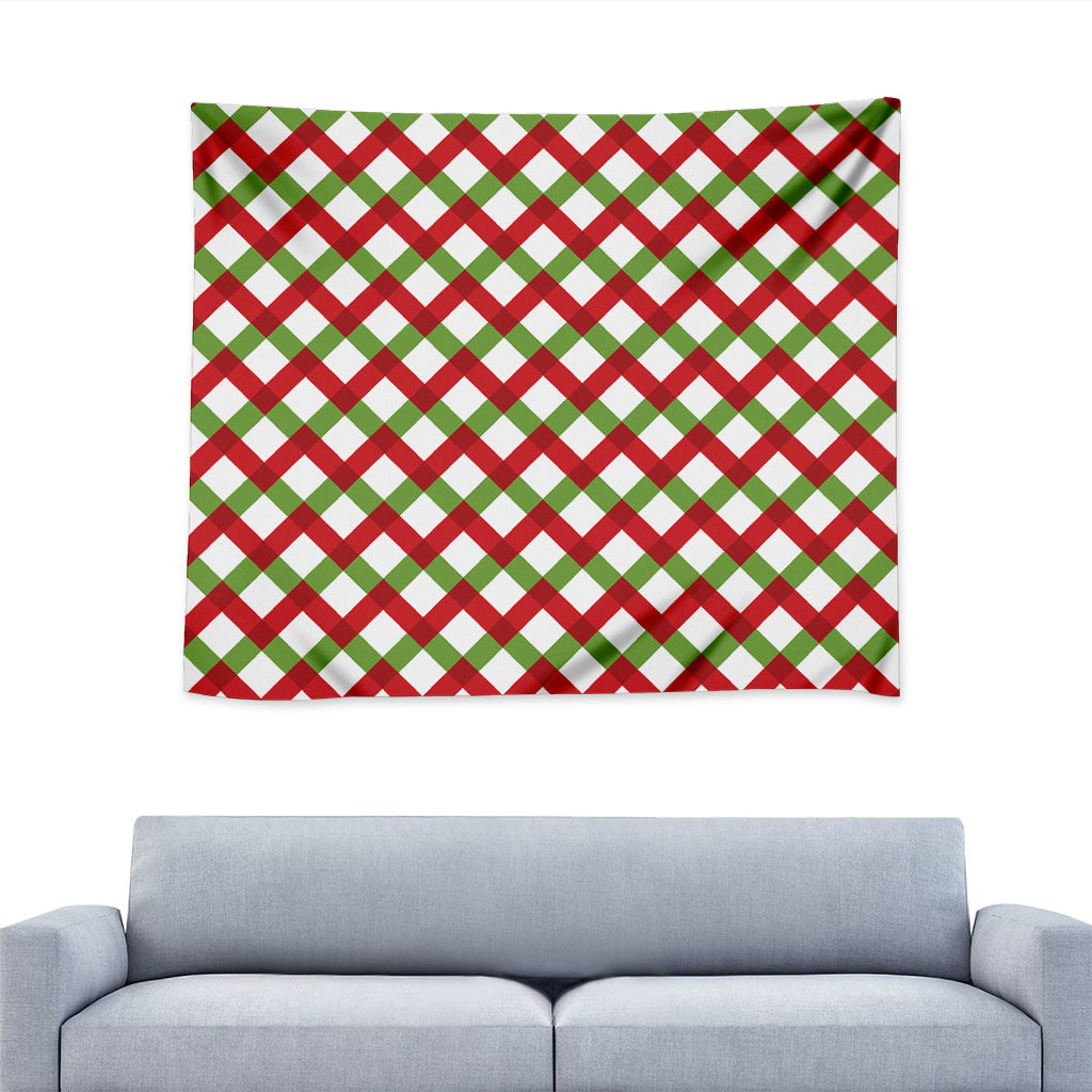 Merry Christmas Checkered Pattern Print Tapestry