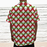 Merry Christmas Checkered Pattern Print Textured Short Sleeve Shirt