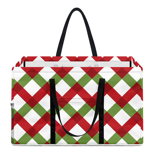 Merry Christmas Checkered Pattern Print Utility Tote Bag