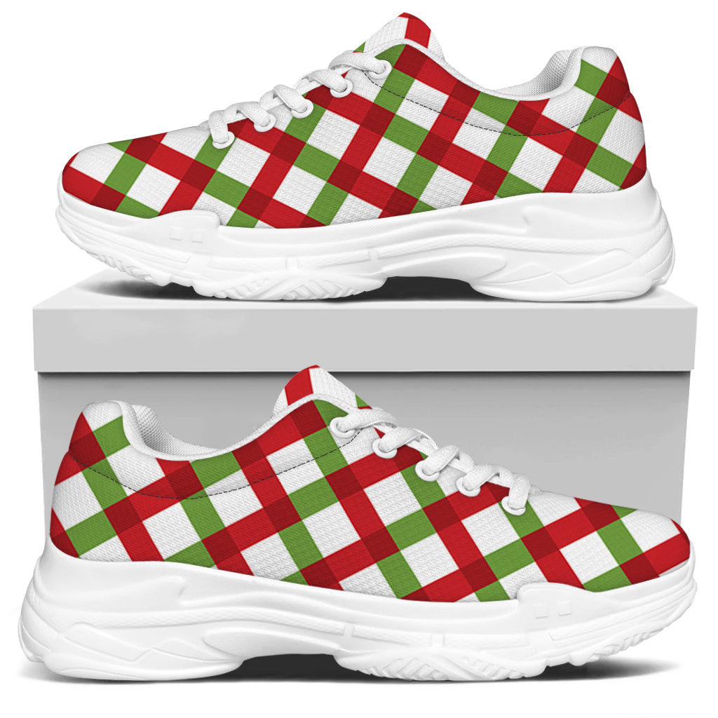 Merry Christmas Checkered Pattern Print White Chunky Shoes