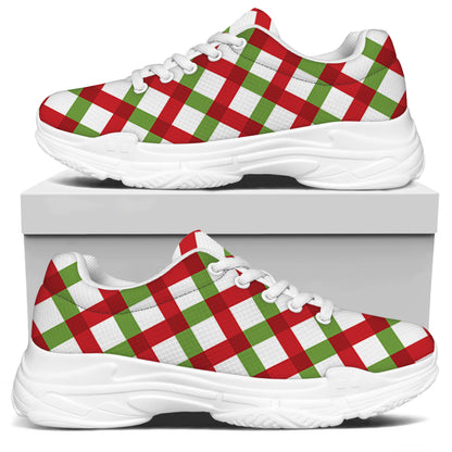 Merry Christmas Checkered Pattern Print White Chunky Shoes