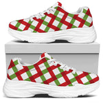 Merry Christmas Checkered Pattern Print White Chunky Shoes