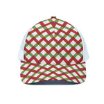 Merry Christmas Checkered Pattern Print White Mesh Trucker Cap