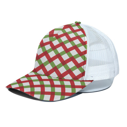 Merry Christmas Checkered Pattern Print White Mesh Trucker Cap