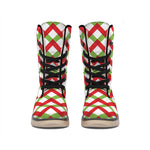 Merry Christmas Checkered Pattern Print Winter Boots