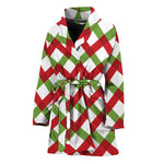 Merry Christmas Checkered Pattern Print Women's Bathrobe