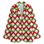 Merry Christmas Checkered Pattern Print Women's Blazer