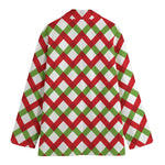 Merry Christmas Checkered Pattern Print Women's Blazer