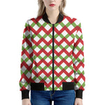 Merry Christmas Checkered Pattern Print Women's Bomber Jacket