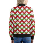 Merry Christmas Checkered Pattern Print Women's Bomber Jacket