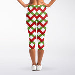 Merry Christmas Checkered Pattern Print Women's Capri Leggings