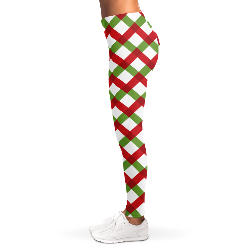 Merry Christmas Checkered Pattern Print Women's Leggings