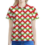 Merry Christmas Checkered Pattern Print Women's Polo Shirt