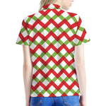 Merry Christmas Checkered Pattern Print Women's Polo Shirt