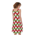 Merry Christmas Checkered Pattern Print Women's Sleeveless Dress