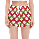 Merry Christmas Checkered Pattern Print Women's Split Running Shorts