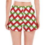 Merry Christmas Checkered Pattern Print Women's Split Running Shorts