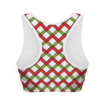 Merry Christmas Checkered Pattern Print Women's Sports Bra