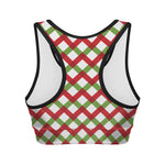 Merry Christmas Checkered Pattern Print Women's Sports Bra