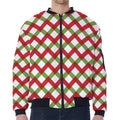 Merry Christmas Checkered Pattern Print Zip Sleeve Bomber Jacket