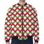 Merry Christmas Checkered Pattern Print Zip Sleeve Bomber Jacket