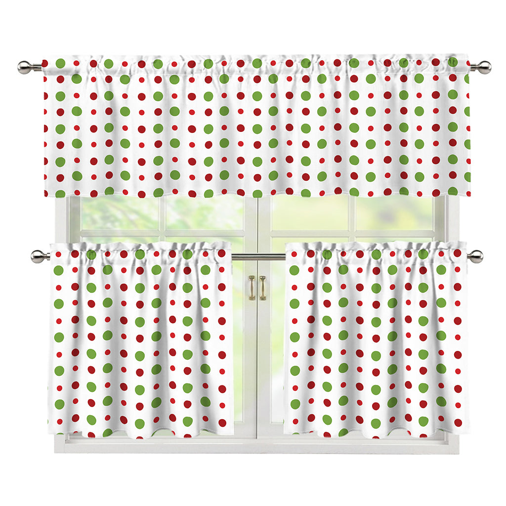 Merry Christmas Dots Pattern Print 3 Piece Kitchen Curtains