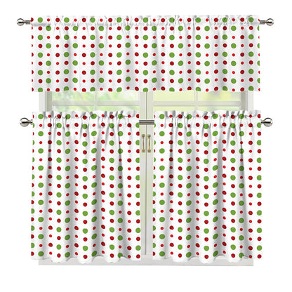 Merry Christmas Dots Pattern Print 3 Piece Kitchen Curtains