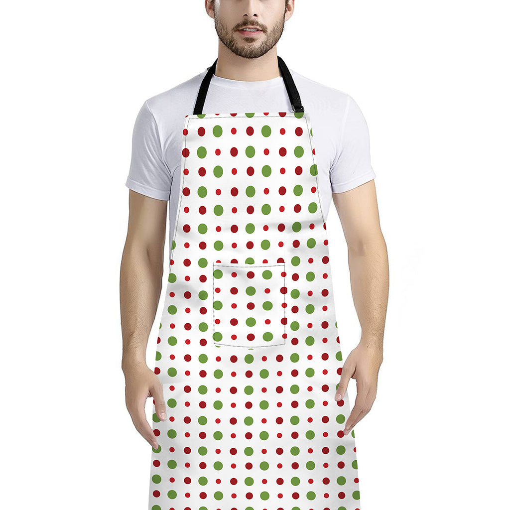 Merry Christmas Dots Pattern Print Bib Apron With Pocket