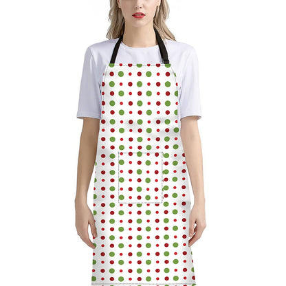 Merry Christmas Dots Pattern Print Bib Apron With Pocket