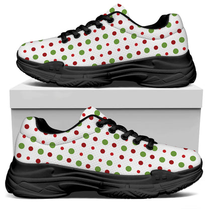 Merry Christmas Dots Pattern Print Black Chunky Shoes