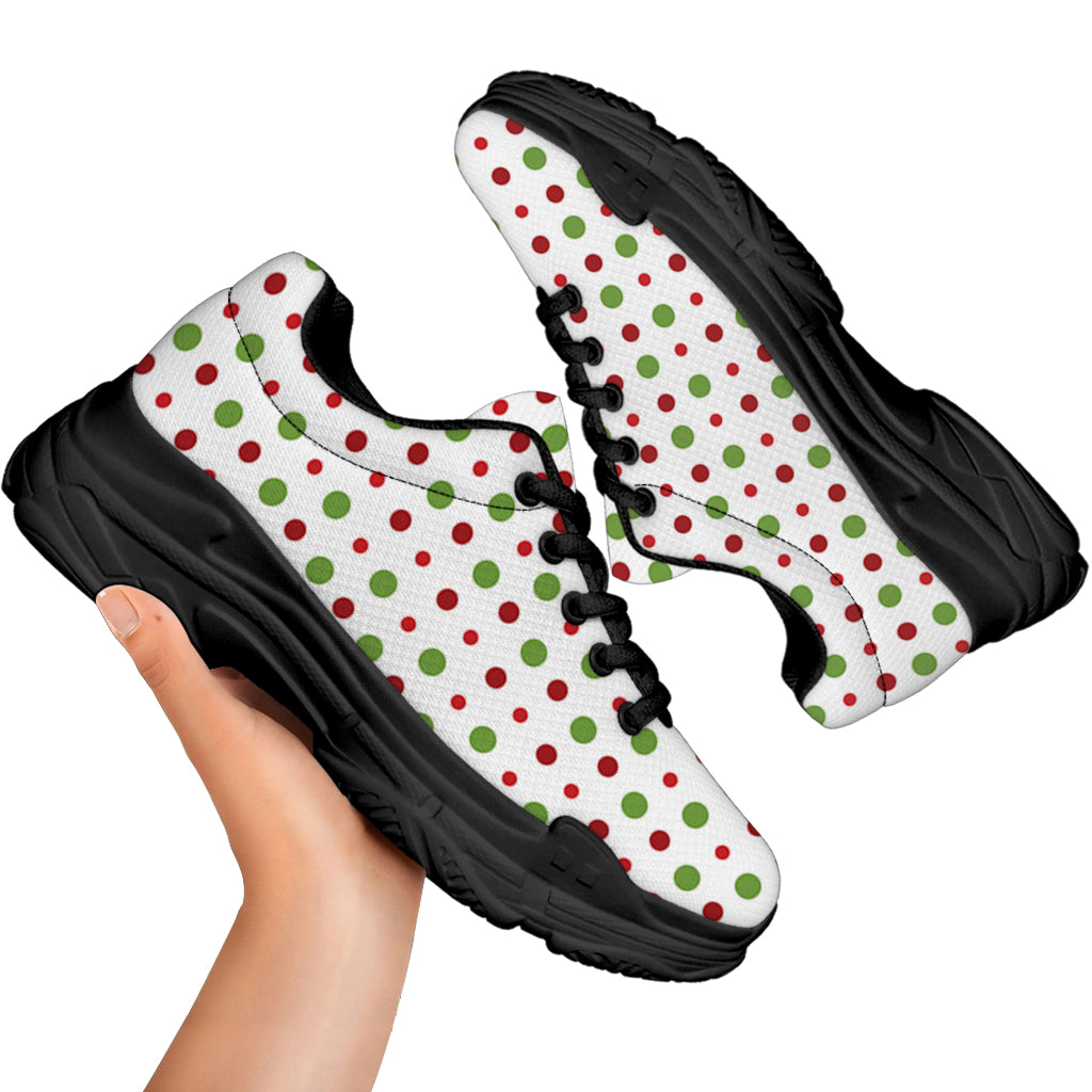 Merry Christmas Dots Pattern Print Black Chunky Shoes