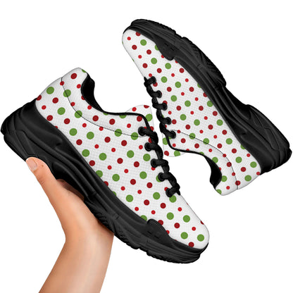 Merry Christmas Dots Pattern Print Black Chunky Shoes