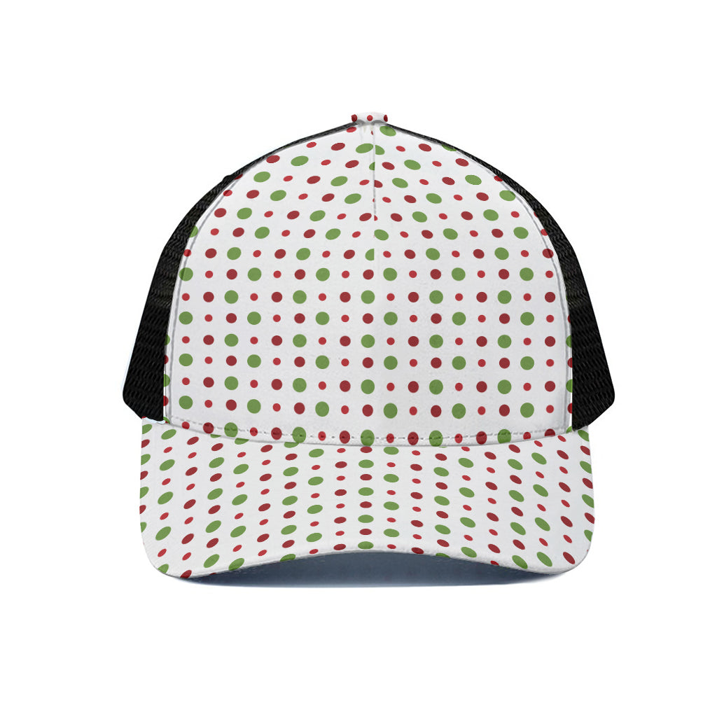Merry Christmas Dots Pattern Print Black Mesh Trucker Cap