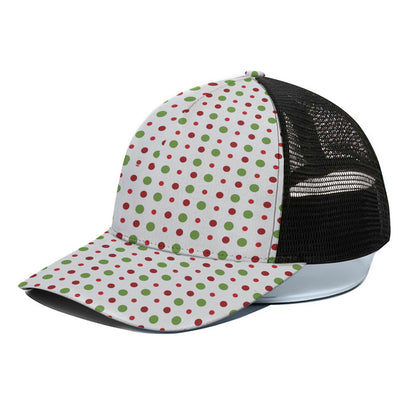 Merry Christmas Dots Pattern Print Black Mesh Trucker Cap