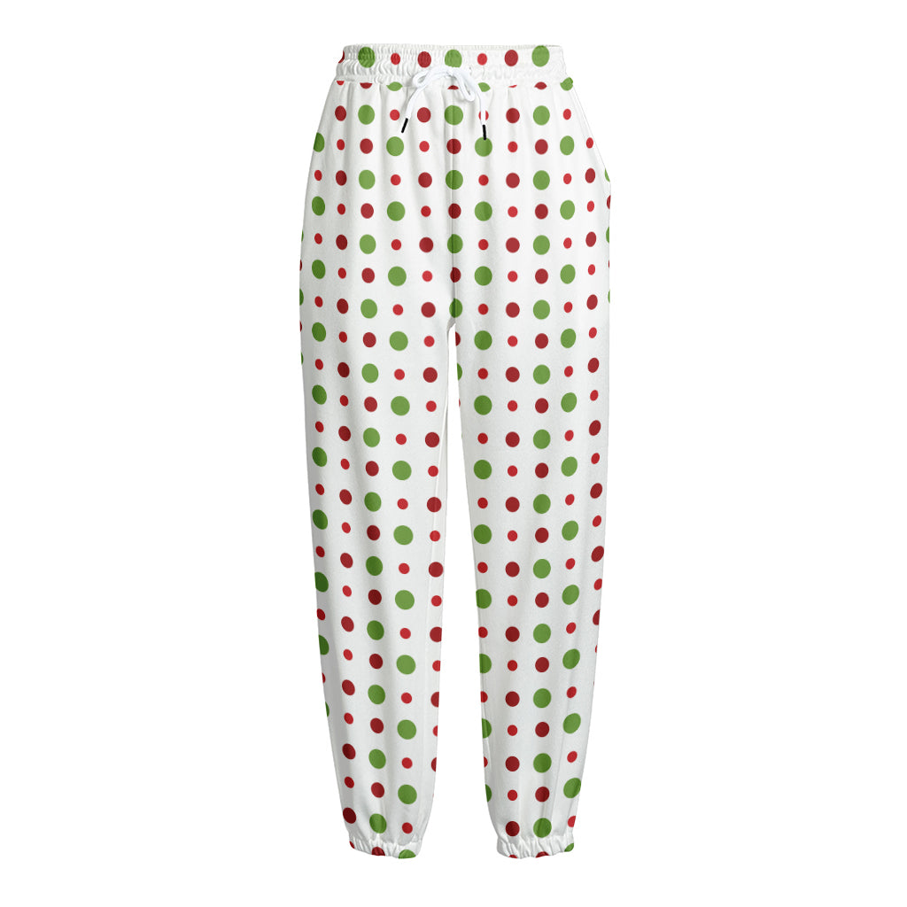 Merry Christmas Dots Pattern Print Fleece Lined Knit Pants