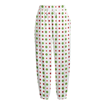 Merry Christmas Dots Pattern Print Fleece Lined Knit Pants