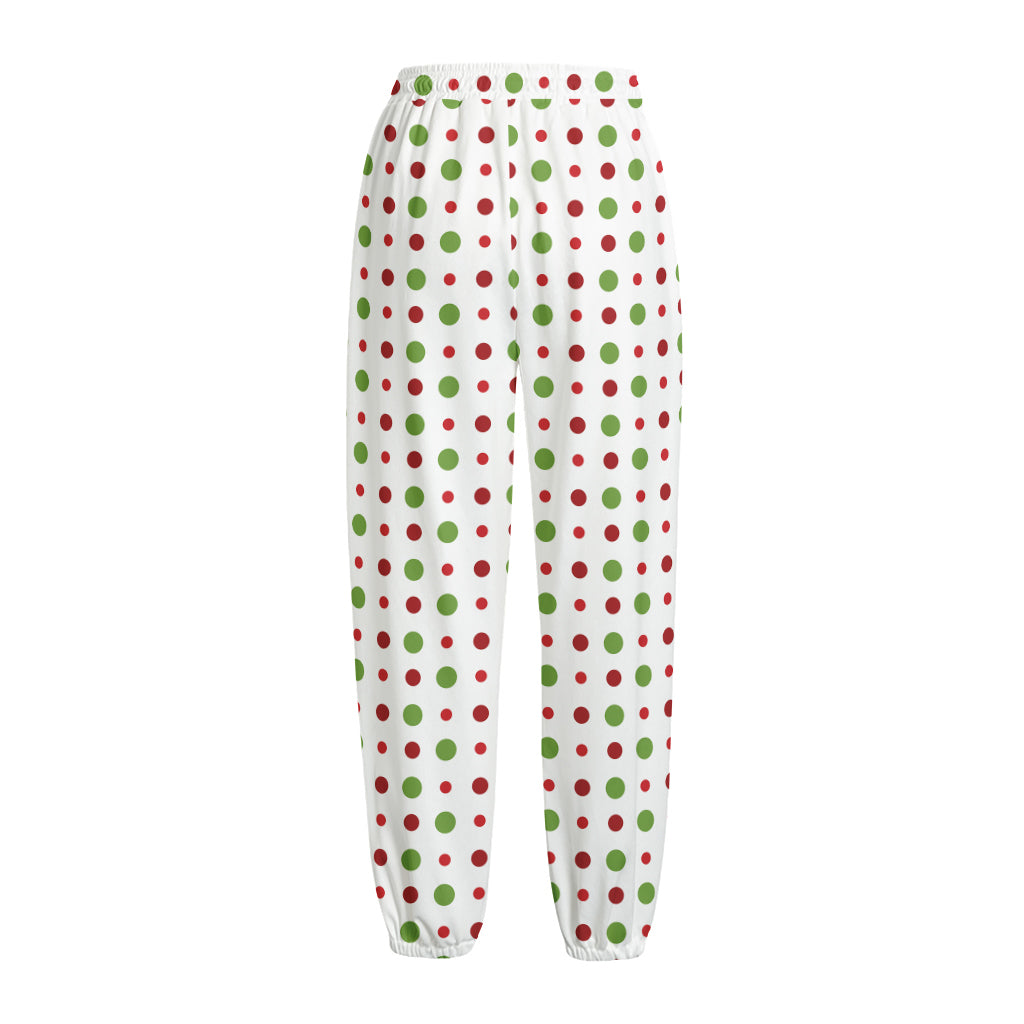 Merry Christmas Dots Pattern Print Fleece Lined Knit Pants