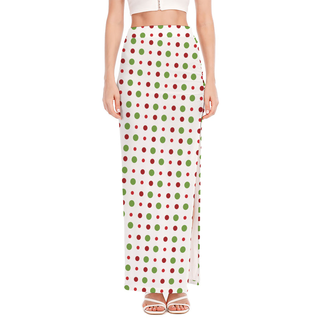 Merry Christmas Dots Pattern Print High Slit Maxi Skirt