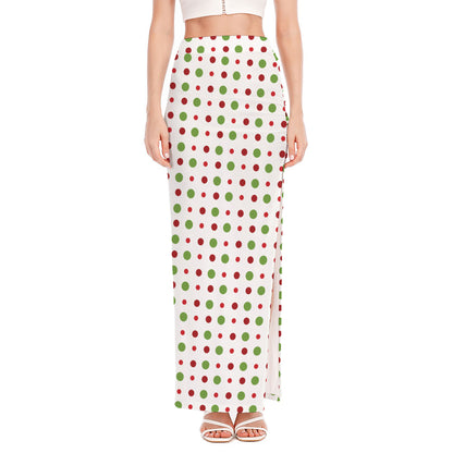 Merry Christmas Dots Pattern Print High Slit Maxi Skirt