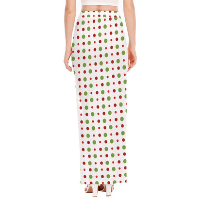 Merry Christmas Dots Pattern Print High Slit Maxi Skirt