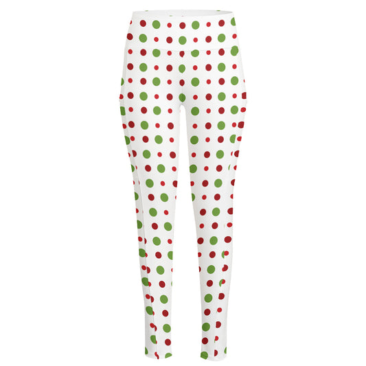 Merry Christmas Dots Pattern Print High-Waisted Pocket Leggings