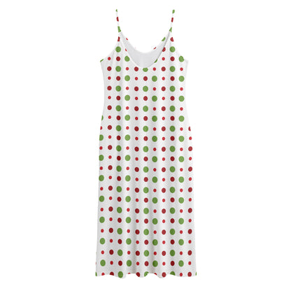 Merry Christmas Dots Pattern Print Jersey Midi Cami Dress